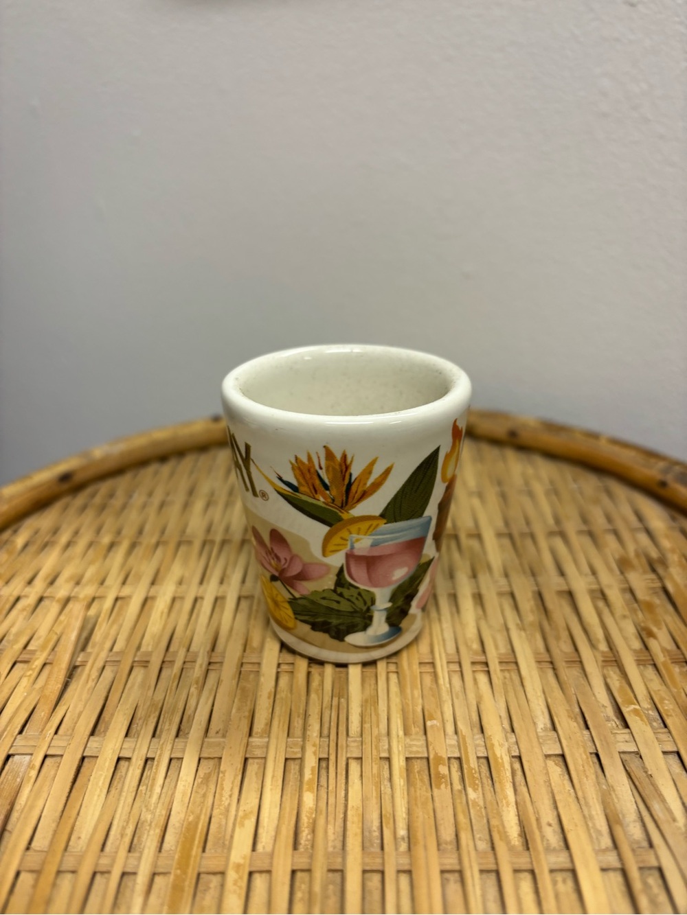 White Ceramic Tropical Floral Shot Glass - Unbranded
